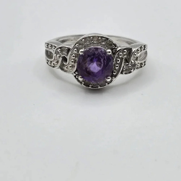 Genuine Amethyst Ring, Sterling Silver Ring - Picture 3 of 5